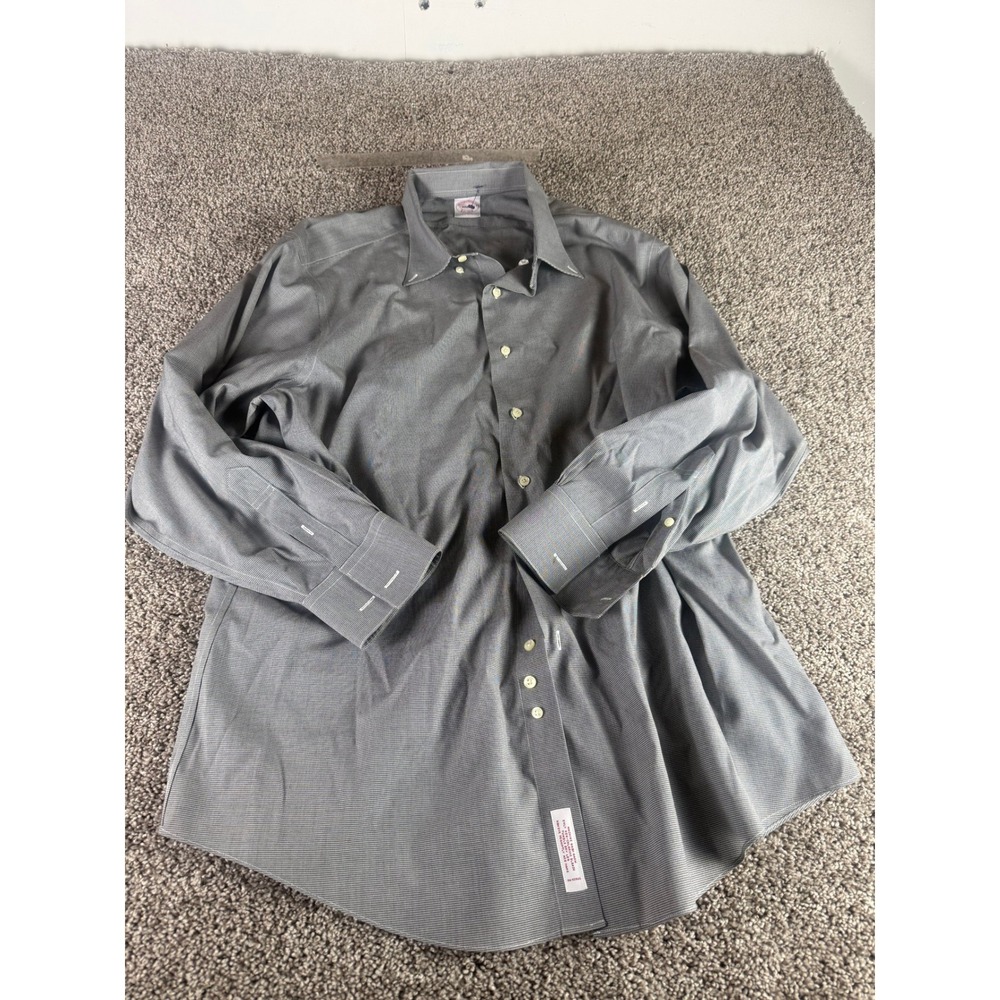 Brooks Brothers Makers Dress Shirt Men Grey Non-Iron Micro Check Button Down - S